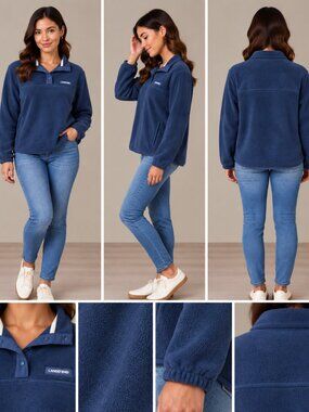 Lands’ End Navy Fleece Snap Neck Mock Neck Pullover Petite S